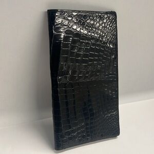 Acare Black Crocodile Patent Long Bifold Checkbook Cover Wallet - Argentina